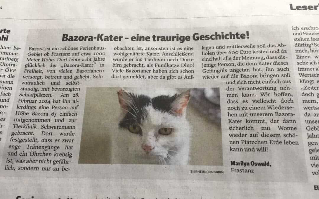 Stellungnahme Leserbrief „Bazora-Kater“ in den Vorarlberger Nachrichten